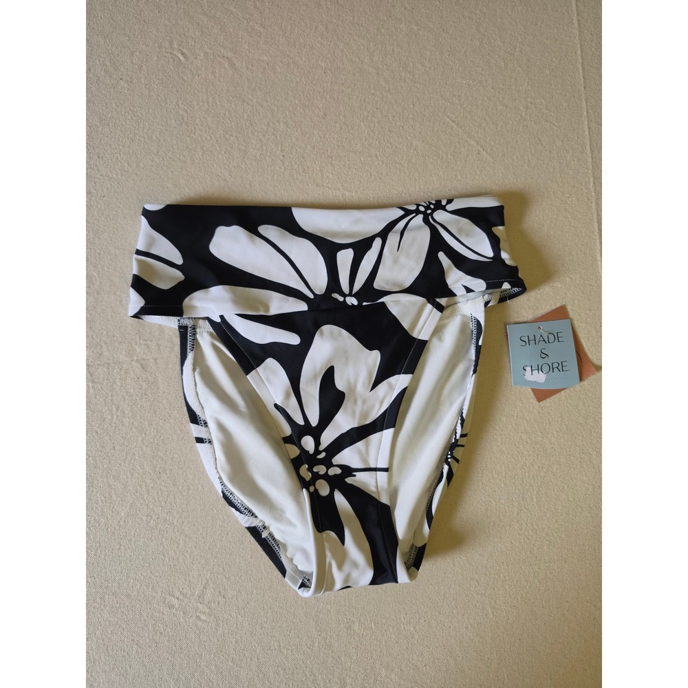Shade & Shore Tropical Print Bikini Bottom Black Small NWT